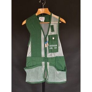 VIntage 80s Sears Fishing Vest Mens Medium M Green Outdoor Life logo Nature